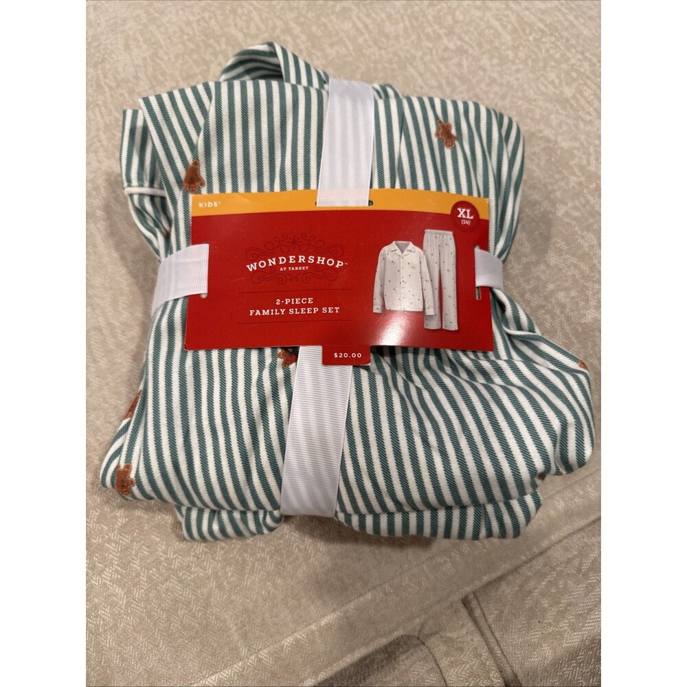 Kids Gingerbread Striped Long Sleeve Shirt & Pants PJ Set XL 14